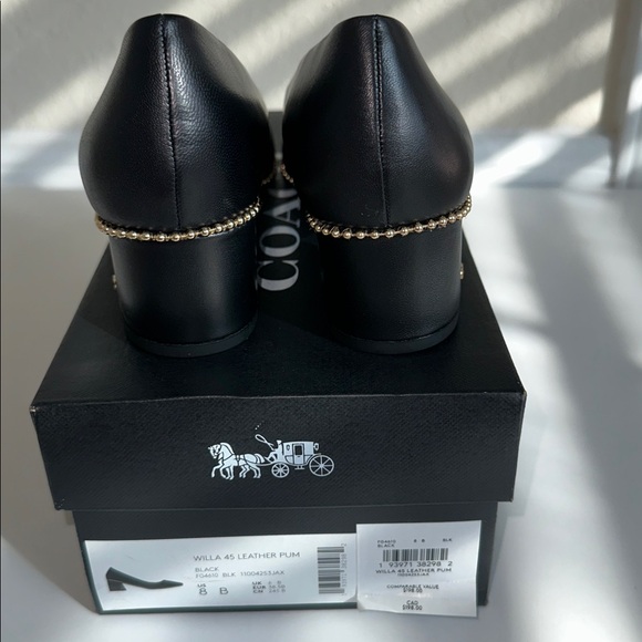 Coach Black Leather Pointed Low Heel Pump with Gold Bead Trim US Size 8B - Picture 12 of 16
